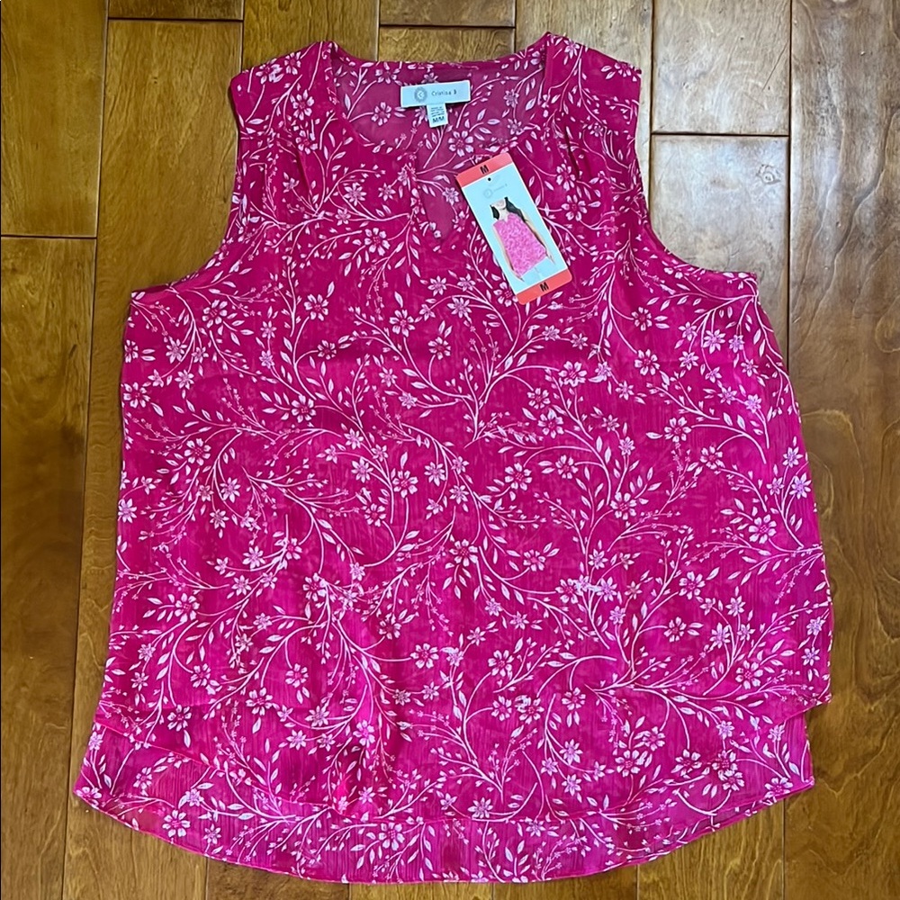 Christina B Pink Sleeveless Tank Top with Floral Design Size Medium Boho